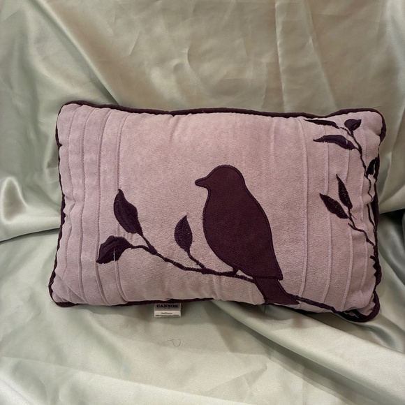 Cannon Like-New Accent Pillow Velour Embroidered Lavender Plum Bird on Branch - Picture 1 of 9